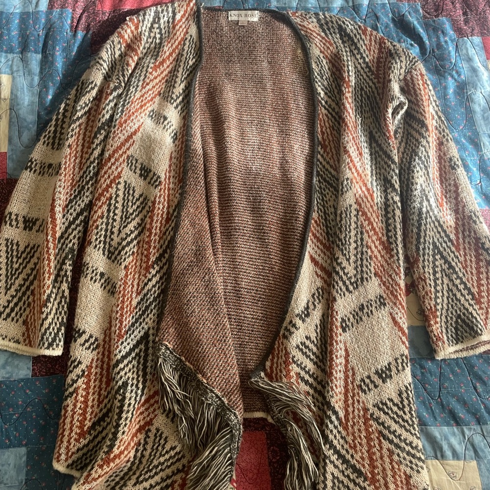 Knox Rose patterned fringe cardigan